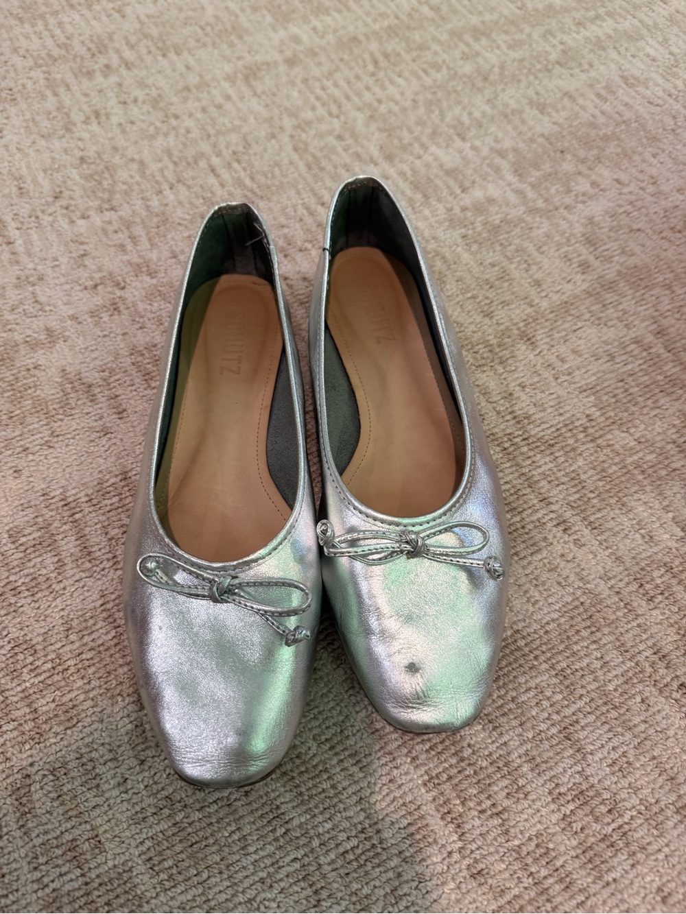 Schutz Metallic Silver Ballet Flats with Bow